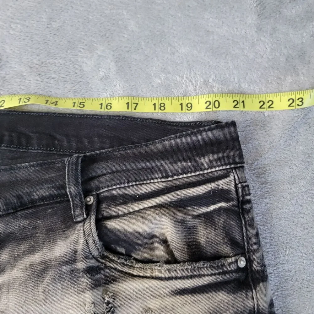 Art Meets‎ Chaos Destroyed Black Gray Jeans Mens 42x32 Button Fly Hipster Grunge